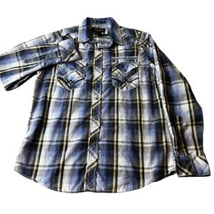 Helix Athletic Fit Men's Blue Plaid Button Down Shirt Size Medium